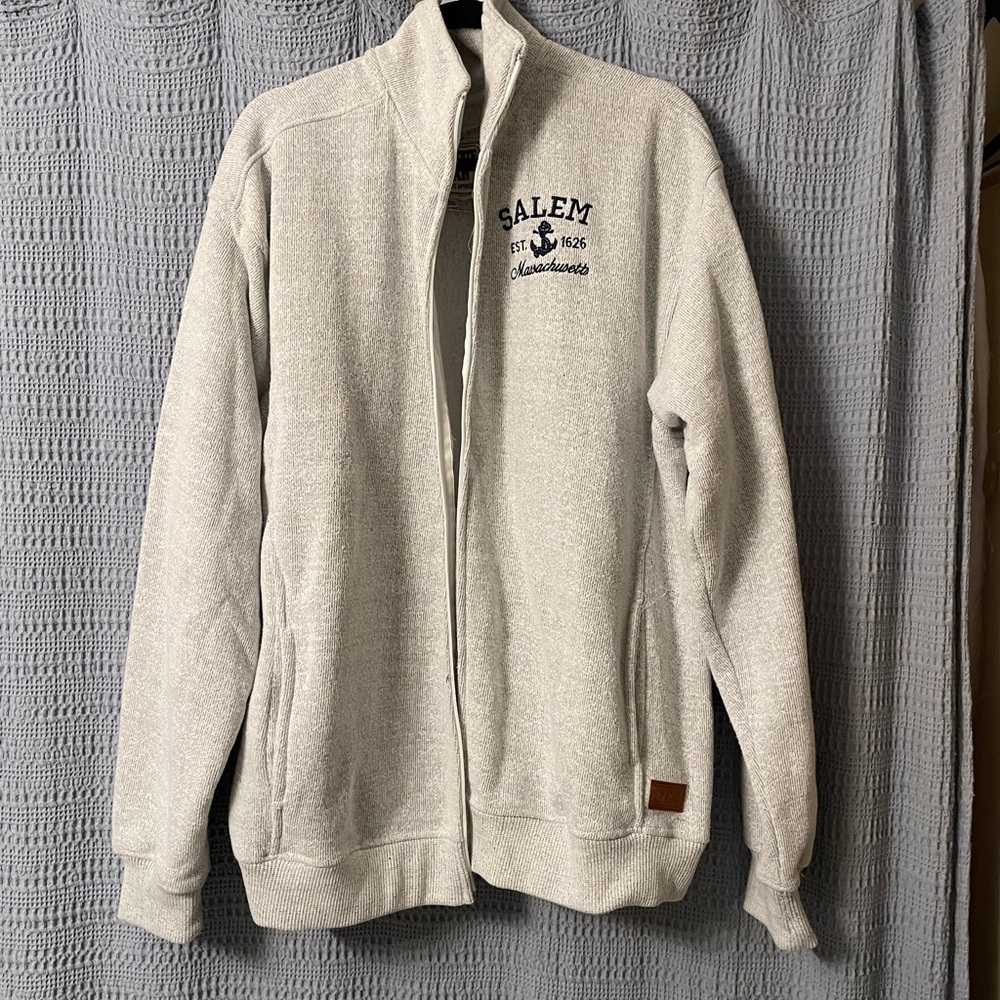 Bay State Gear SALEM MASS Women's Zip Up Sweater- light grey
